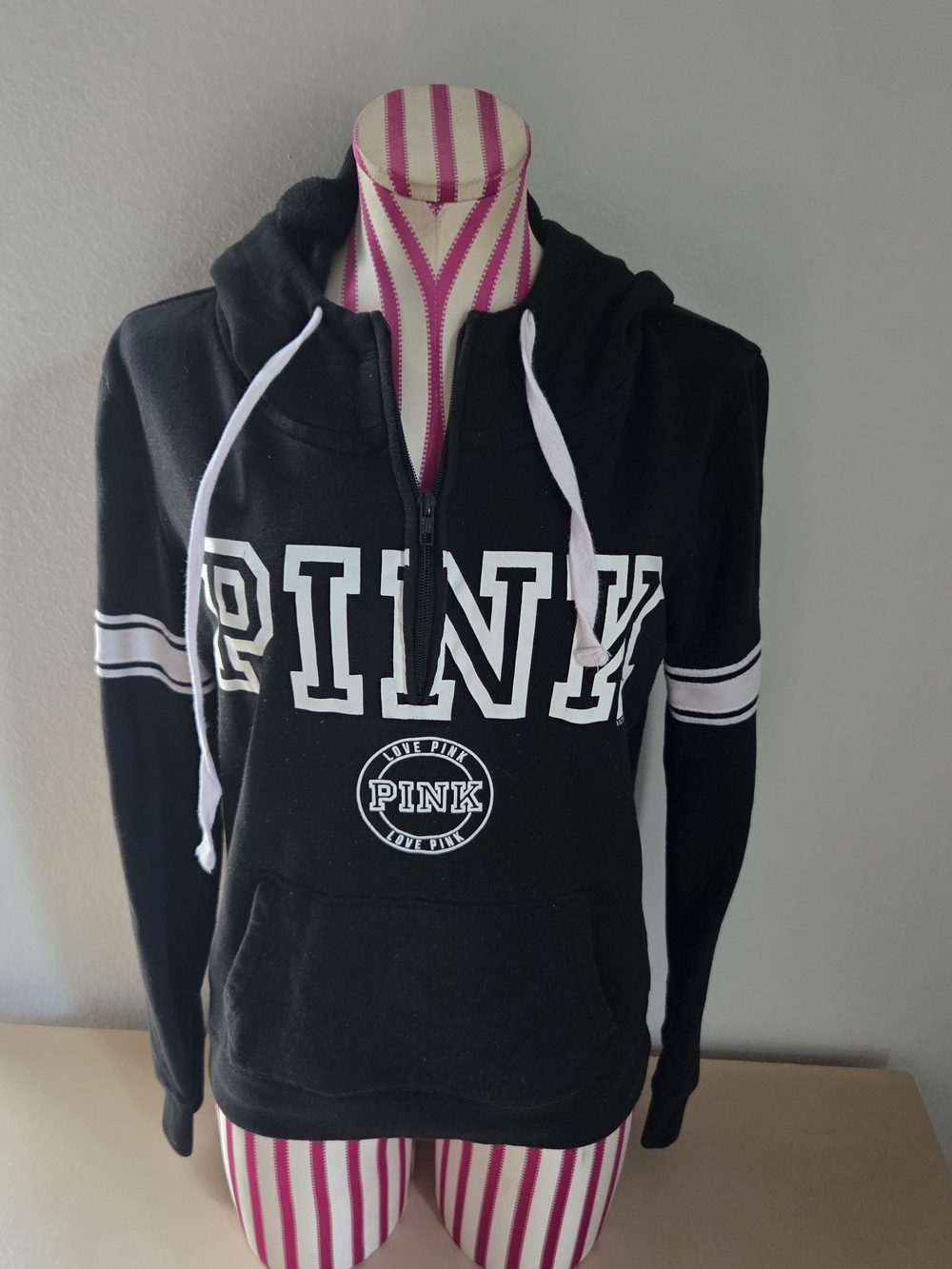 Victoria's Secret PINK Black Quarter Zip Hoodie Sweatshirt Size S Small